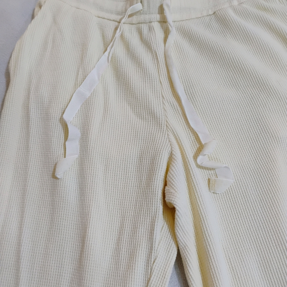 Soft Surroundings Cream Ribbed Wide-Leg Lounge Pants with Drawstring - Picture 2 of 12
